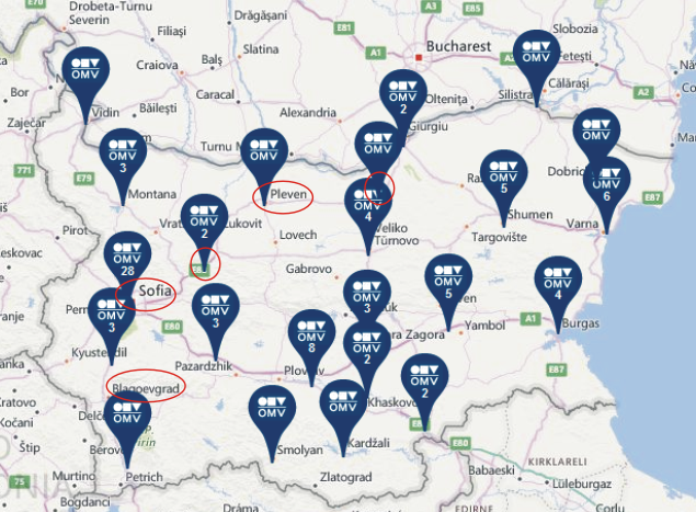 Harta cu benzinariile OMV Bulgaria 